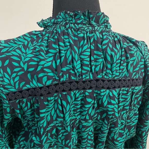 Joie Dress Women’s Size Small Green Black Salama Leaf Printed Puff-Sleeve Dress - Picture 6 of 17